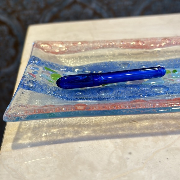 Multicolor Rectangular Textured Bent Fused GLASS Serving Trinket Decorative TRAY - Picture 7 of 8